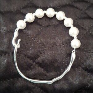 Vintage Boho Style 925 Sterling Silver And Pearl Bracelet